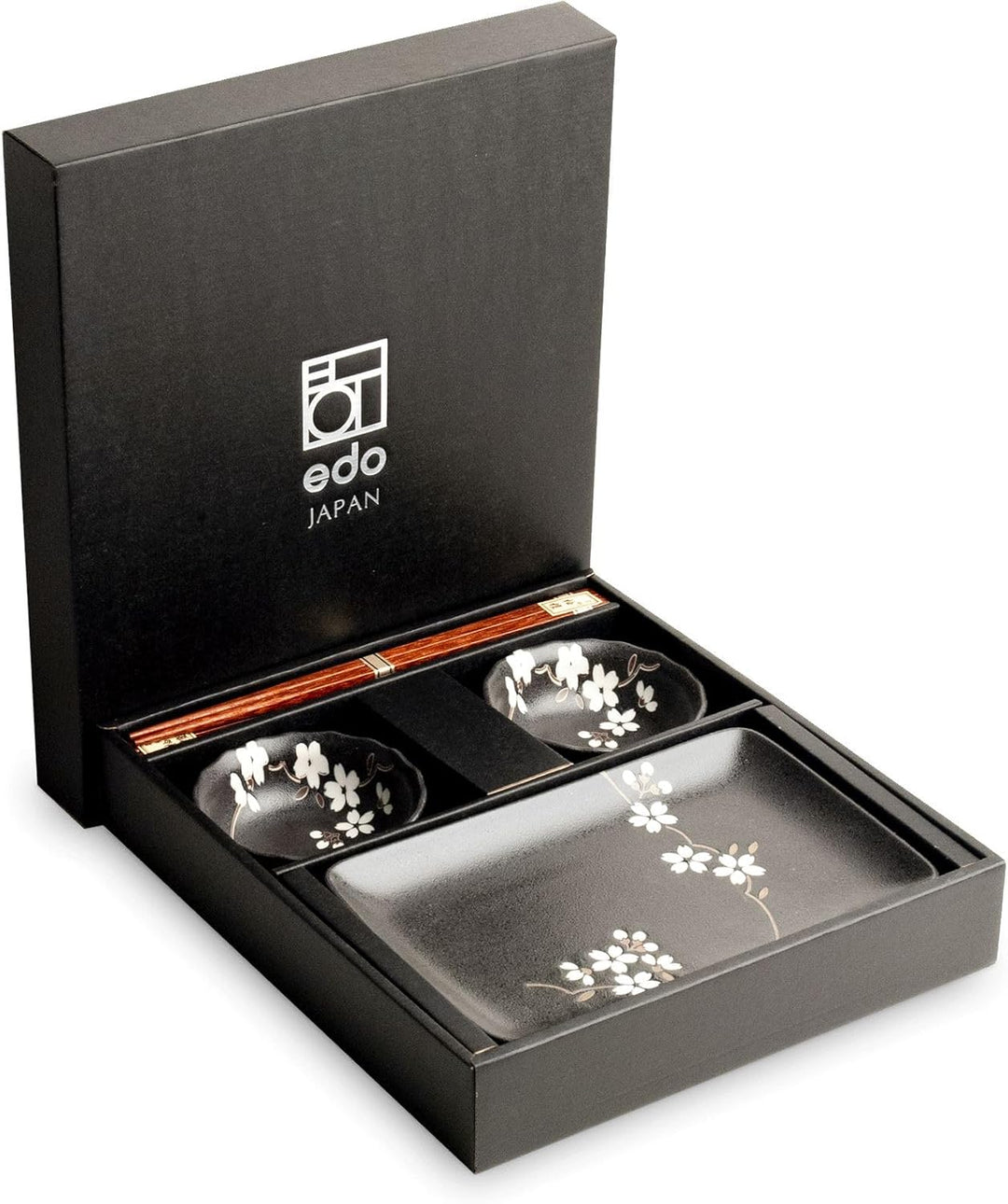 Sushiset KUROJI-Sakura Porzellan Sushi Set hergestellt in Japan Geschenkset Schwarz