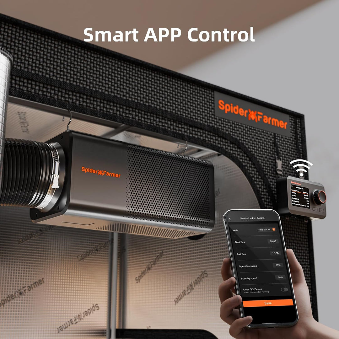 Spider Farmer 2-in-1 Aktivkohlefilter &amp; Rohrventilator 150mm mit GGS Controller, Growzelt 70x140x200