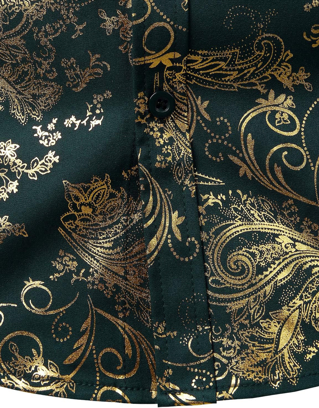 PARKLEES Herren Luxus Paisley Gemustert Golden Glänzend Slim Fit Freizeithemd L Dunkel Waldgrün, L D
