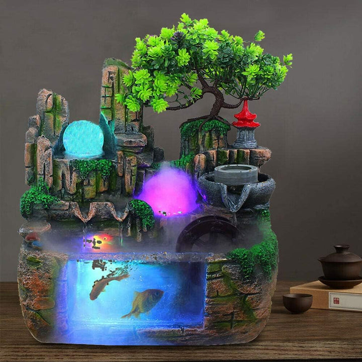 Zimmerbrunnen Feng Shui Brunnen Springbrunnen Steingarten Aquarium mit LED Kristallkugel und Zerstäu