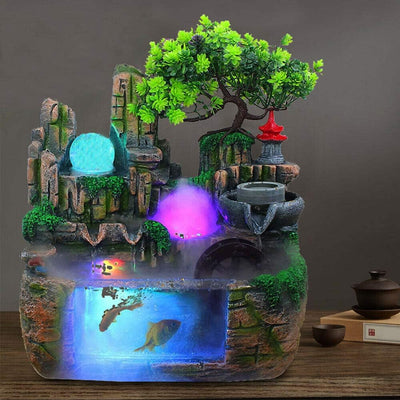 Zimmerbrunnen Feng Shui Brunnen Springbrunnen Steingarten Aquarium mit LED Kristallkugel und Zerstäu