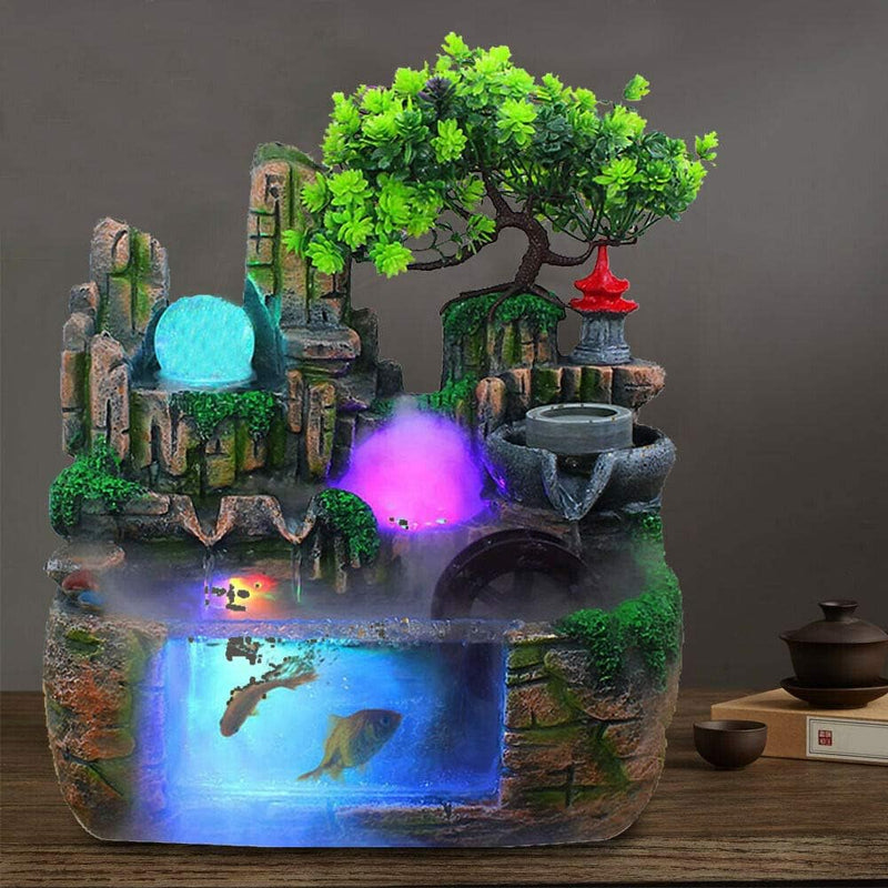 Zimmerbrunnen Feng Shui Brunnen Springbrunnen Steingarten Aquarium mit LED Kristallkugel und Zerstäu