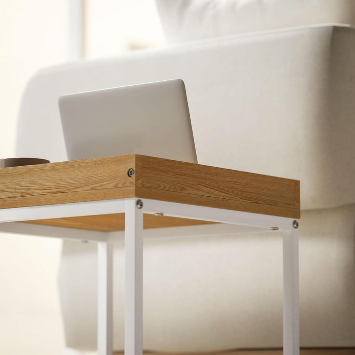 HOMCOM Couchtisch 2er Set Satztisch Quadratischer Beistelltisch mit Abnehmbarem Tablett, Stahlgestel