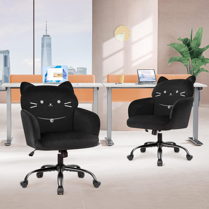 IWMH Bürostuhl,Ergonomisch Homeoffice Stuhl mit breiter Sitzfläche,Schreibtischstuhl mit Katzenmotiv