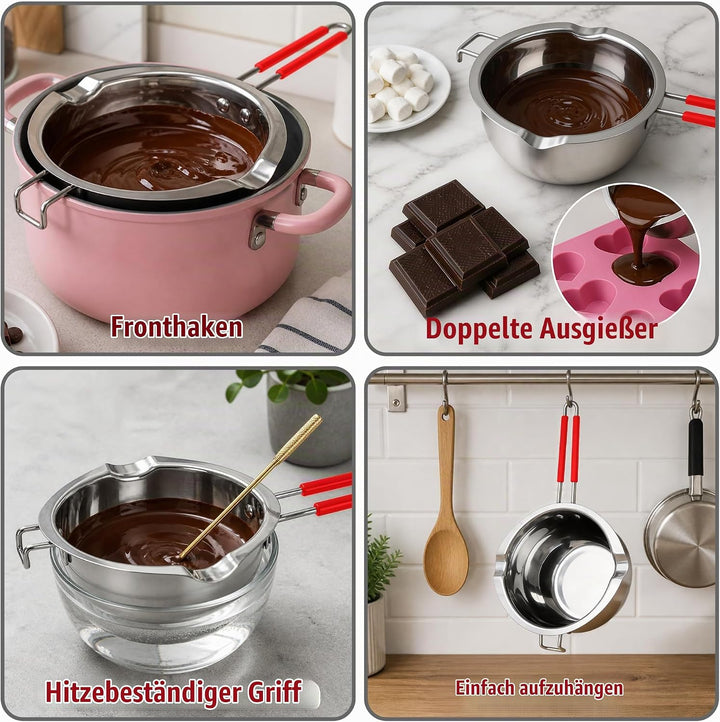 JEMESI Kerzen Schmelztopf 1200ml - Chokoladen Schmelztiegel Edelstahl 304 - Hochwertige Wasserbad Sc