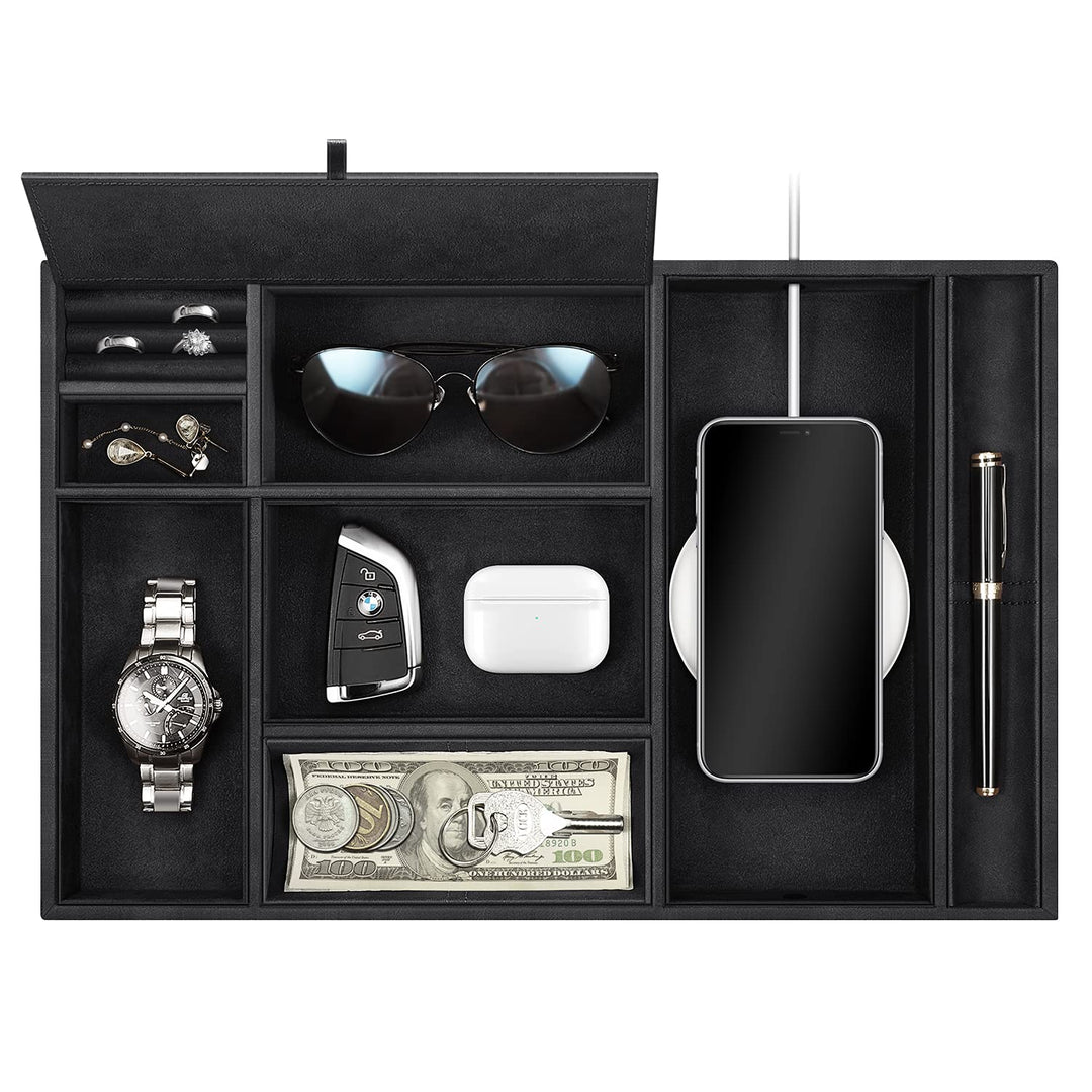 SITHON Taschenleerer Tisch Organizer, 8 Fäche Tablett Organizer Ablage Aufbewahrungsbox Kunstleder N