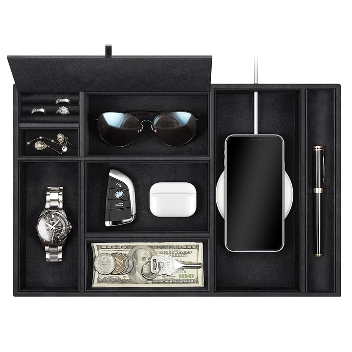 SITHON Taschenleerer Tisch Organizer, 8 Fäche Tablett Organizer Ablage Aufbewahrungsbox Kunstleder N