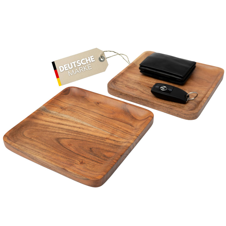 Holztablett Viereckig aus Akazie - 2er Set 20 x 20 cm Gross/Dekotablett Holz Rechteckig/Holzbrett Sc