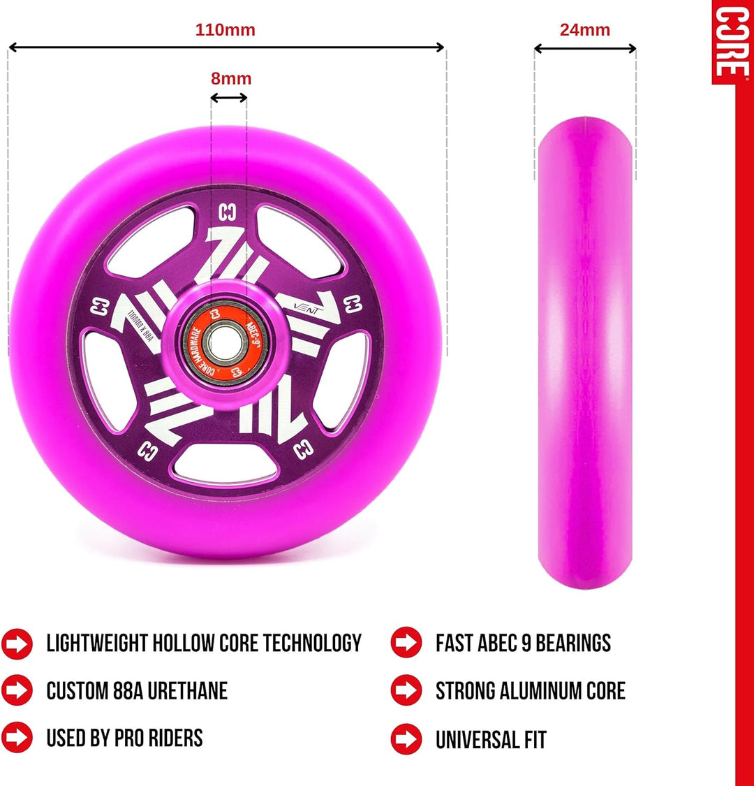 CORE Vent Stunt-Scooter-Räder – 110 mm Speichen, ultraleichtes Rad mit ABEC 9 Kugellagern, Legierung