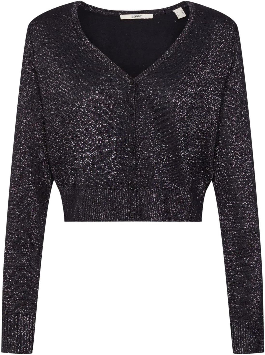 ESPRIT Kurzer Cardigan mit V-Ausschnitt und Glitzer-Effekt L 003/Black 3, L 003/Black 3