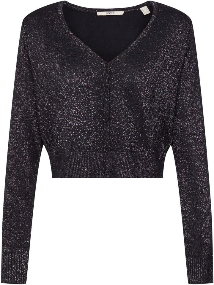ESPRIT Kurzer Cardigan mit V-Ausschnitt und Glitzer-Effekt L 003/Black 3, L 003/Black 3