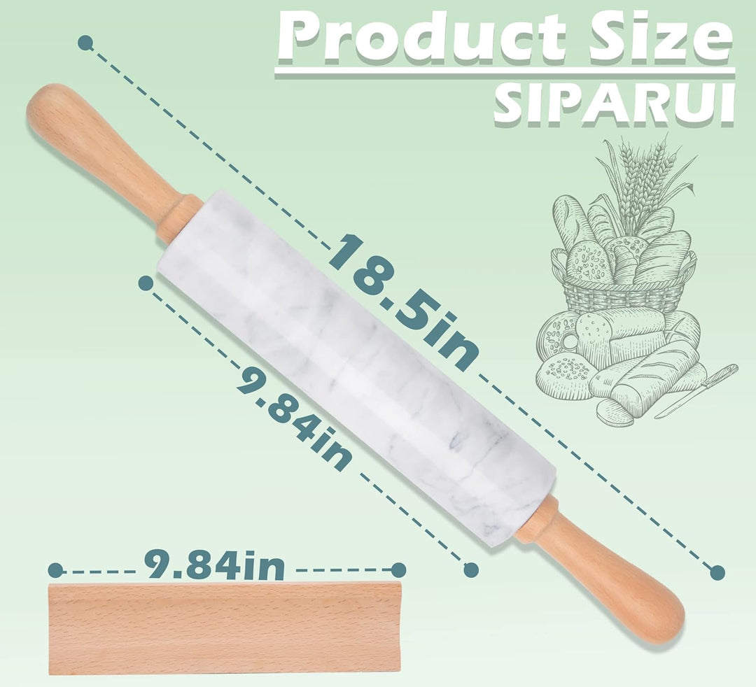 Marmor-Nudelholz mit Holzwiege, dicker Griff, Set zum Backen, 47 cm, hochwertige polierte Walze für