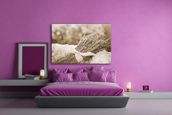 deyoli ein Bündel Lavendel Format: 80x60 Effekt: Sepia als Leinwandbild, Motiv fertig gerahmt auf Ec