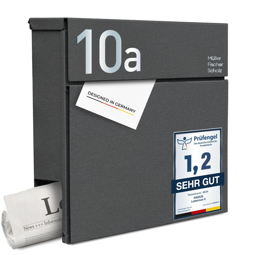 Radius Designer Briefkasten Eisenglimmer personalisiert – Letterman 6 mit Lasergravur – Edelstahl V2