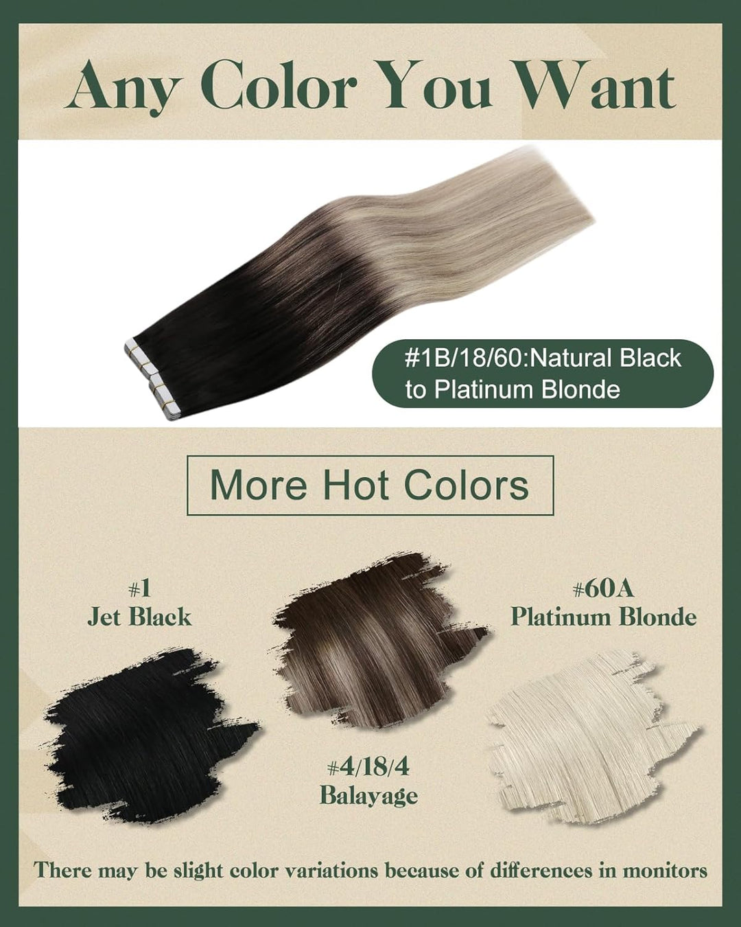 Ugeat 60cm Tape Extensions Echthaar Unsichtbar Balayage Tape Extensions Remy Echthaar 1B/18/60 Schwa