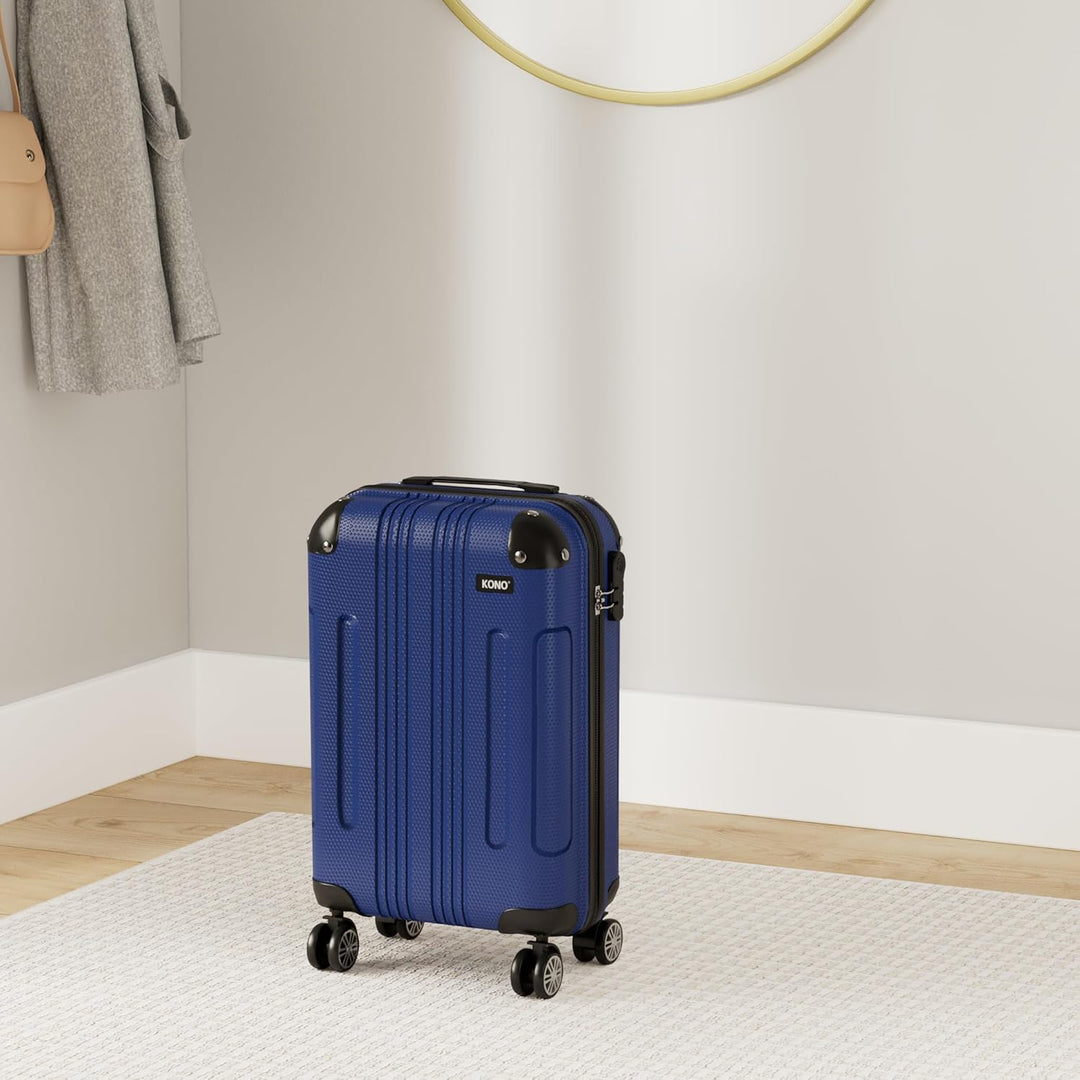 KONO Trolley Handgepäck Koffer 55x35x20cm Rollkoffer Reisekoffer mit 4 Rollen und Schloss (Navy Blau