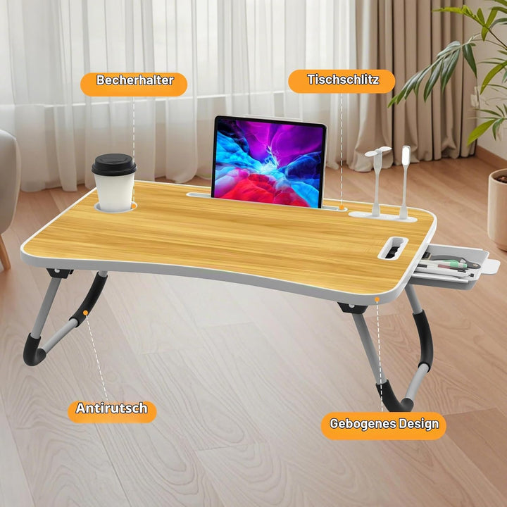 Huracan Laptoptisch für Bett, Laptop Ständer Betttisch Klappbarer, Tragbares Lapdesk mit Schublade,