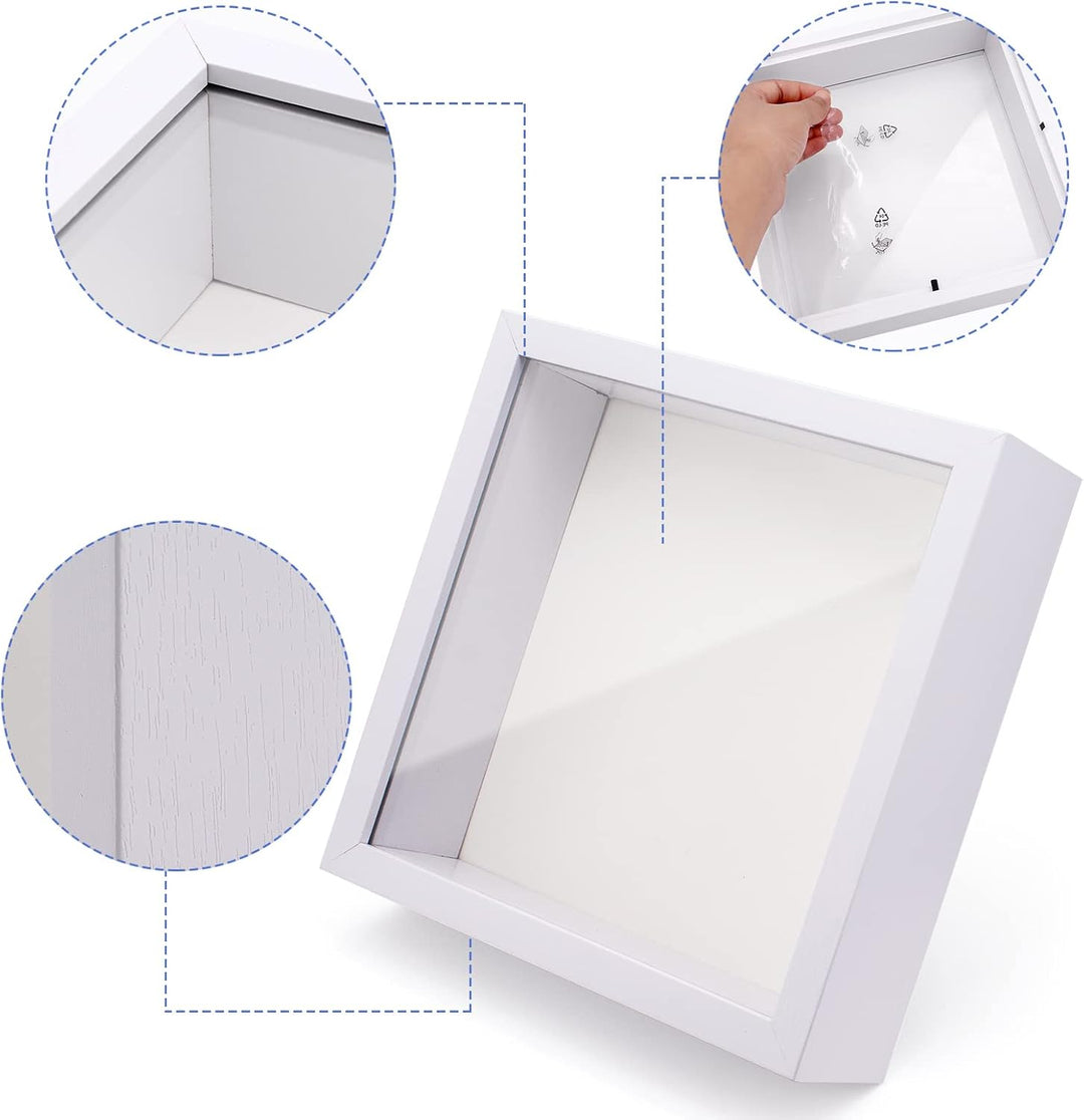 ShawFly 3D Shadow Box(22.3x22.3x6cm) Bilderrahmen aus Holz tiefe Box quadratisch tiefe Vitrine für M