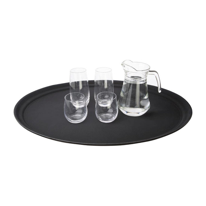 Olympia Kristallon Oval Anti-Rutsch Serviertablett, Schwarz: 685(B)x560(T)mm, Polypropylen Kunststof
