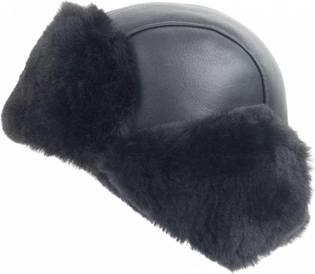 Zessano Leder Flieger Russische Ushanka Trapper Winter Pelz Hut - Unisex Shearling 100% Leder Schaff