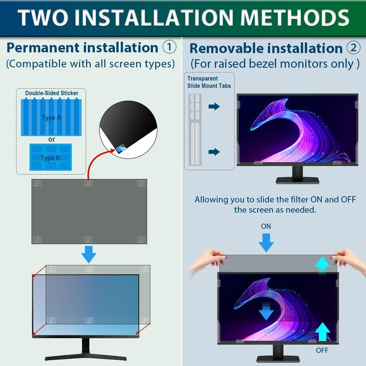 STARY Computer Sichtschutzfilter 22 Zoll 16:10 Seitenverhältnis - Blaulicht Blendfrei Abnehmbare 22"