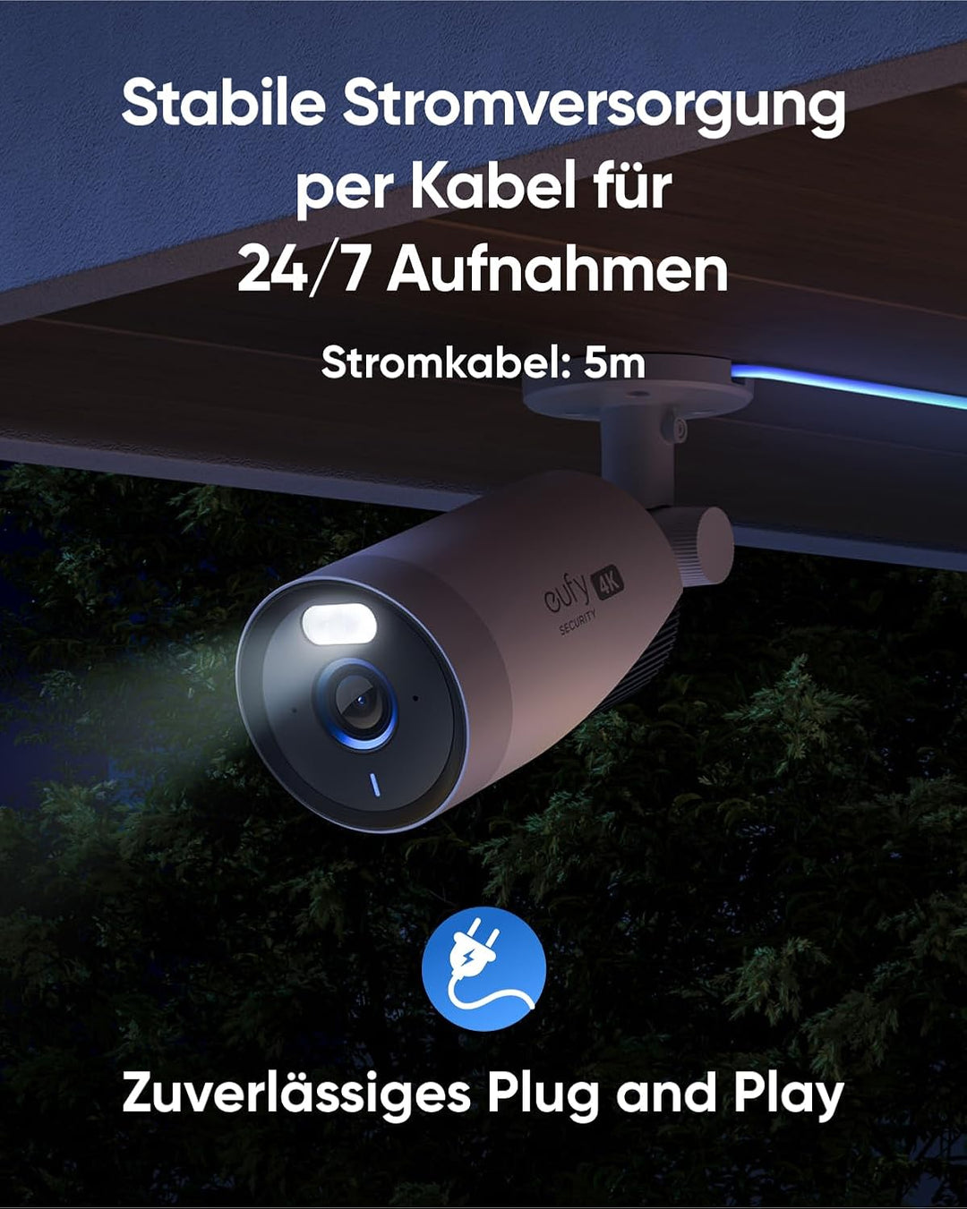eufy Security eufyCam E330 Überwachungskamera aussen 4 Set, 4K, 24/7 Aufnahme, Netzstrombetrieben, W