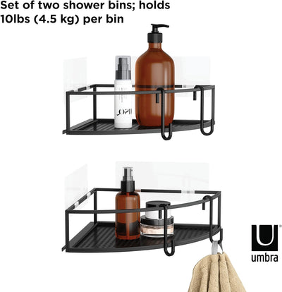 Umbra Cubiko Eckregale, Duschablage ohne Bohren mit Haken, Schwarz, 2er-Set Schwarz Eckregal, Schwar