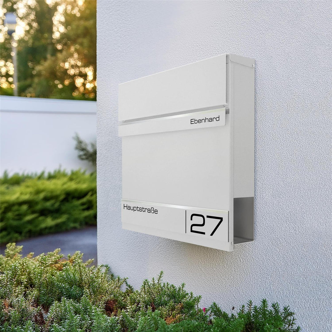 Metzler Briefkasten Weiss - Postkasten mit individueller Laser Gravur - RAL9016 Verkehrsweiss - Wand