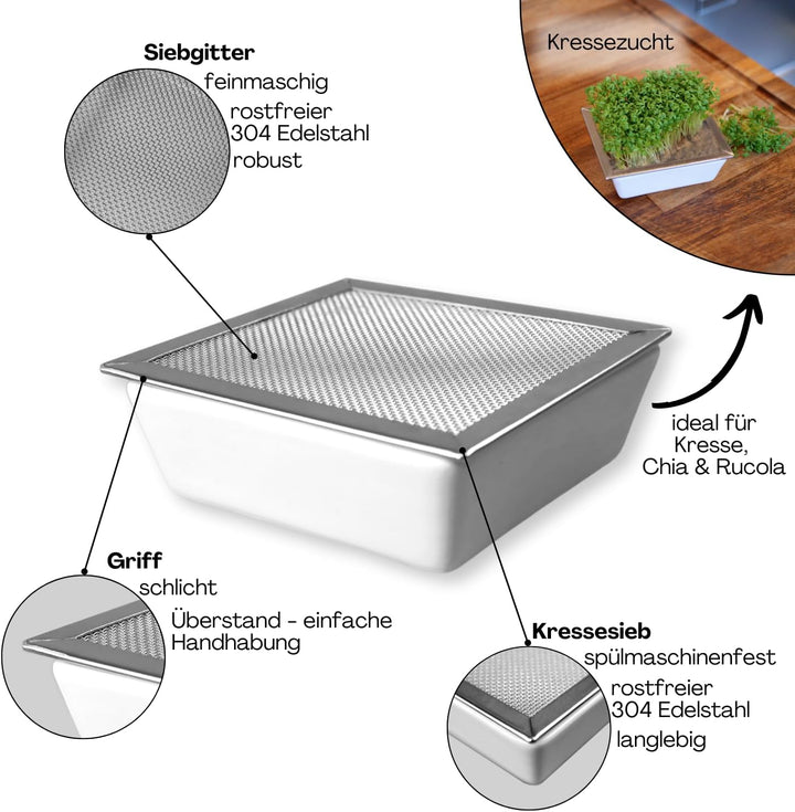 Sprossenglas 2er Set – hochwertiges Sprossenglas Keimglas Set aus Bambus + Kressesieb & Keimschale –