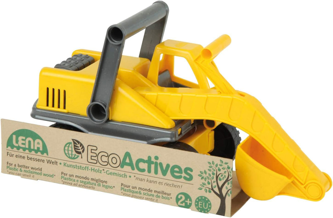 Lena 4211 EcoActives Bagger, Baustellenfahrzeug ca. 35 cm, robuster Schaufelbagger, natürlicher Holz