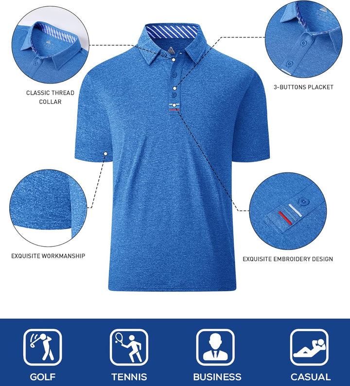 JACKETOWN Poloshirt Herren Kurzarm Einfarbig Golf Polo Shirts Männer Knopfleiste Stickerei Streifen