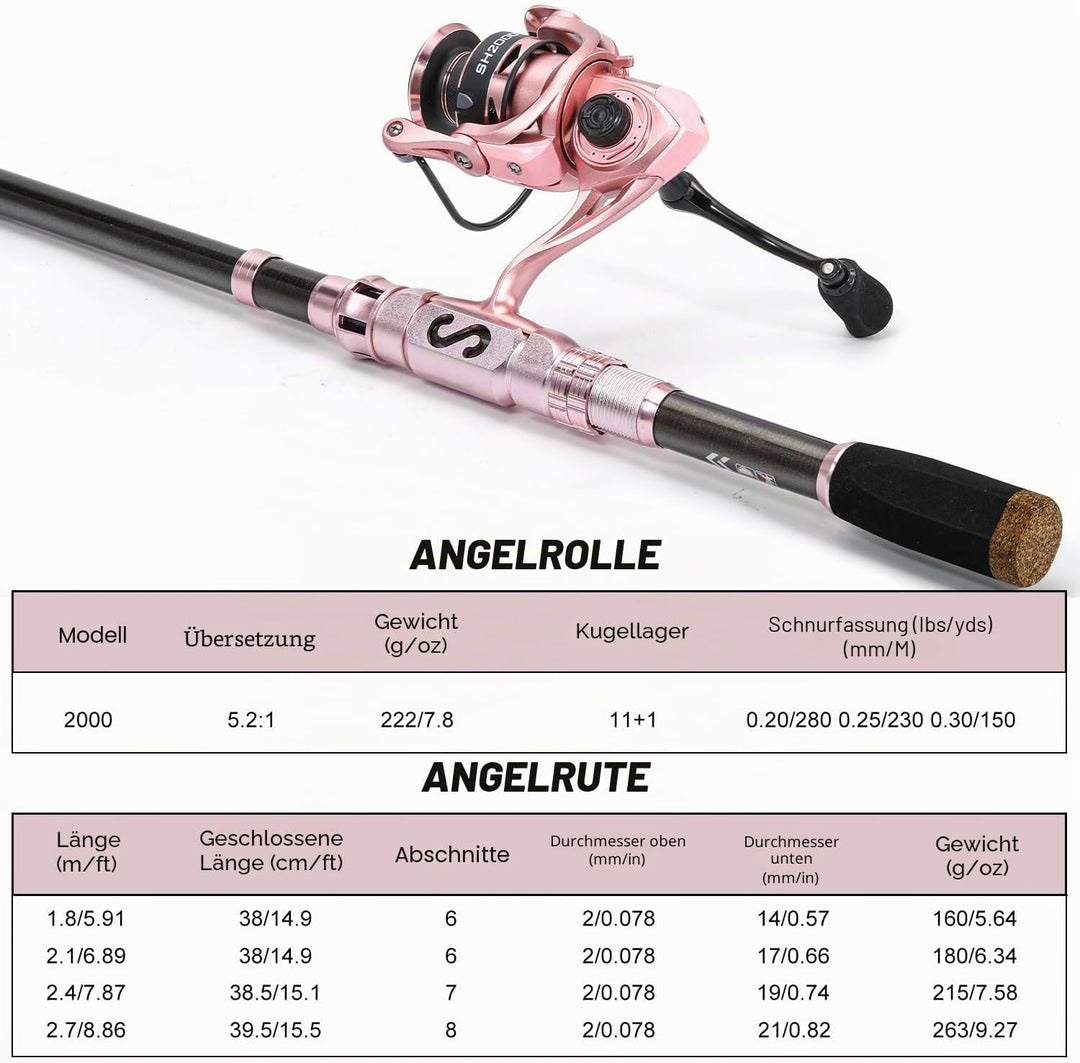 Sougayilang Angelrute und Rollencombo, Hochwertige Kohlefaser Teleskop-Rute, Leichte Spinnrolle mit