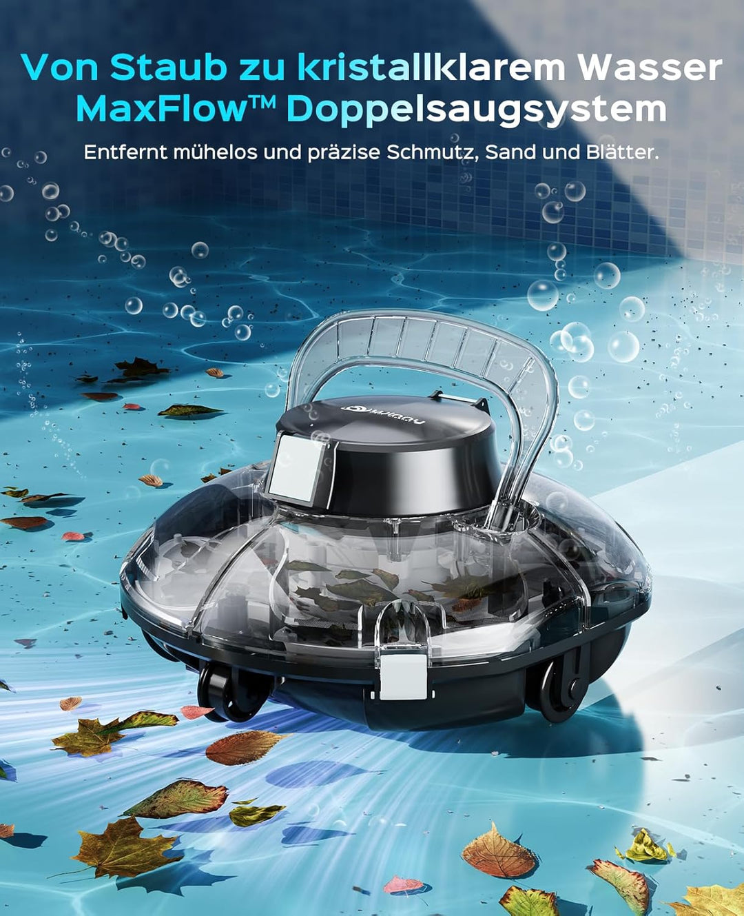 WINNY POOL CLEANER Winny 200 – Kabelloser Akku Poolsauger, Doppelfiltration, automatisches Parken, 8