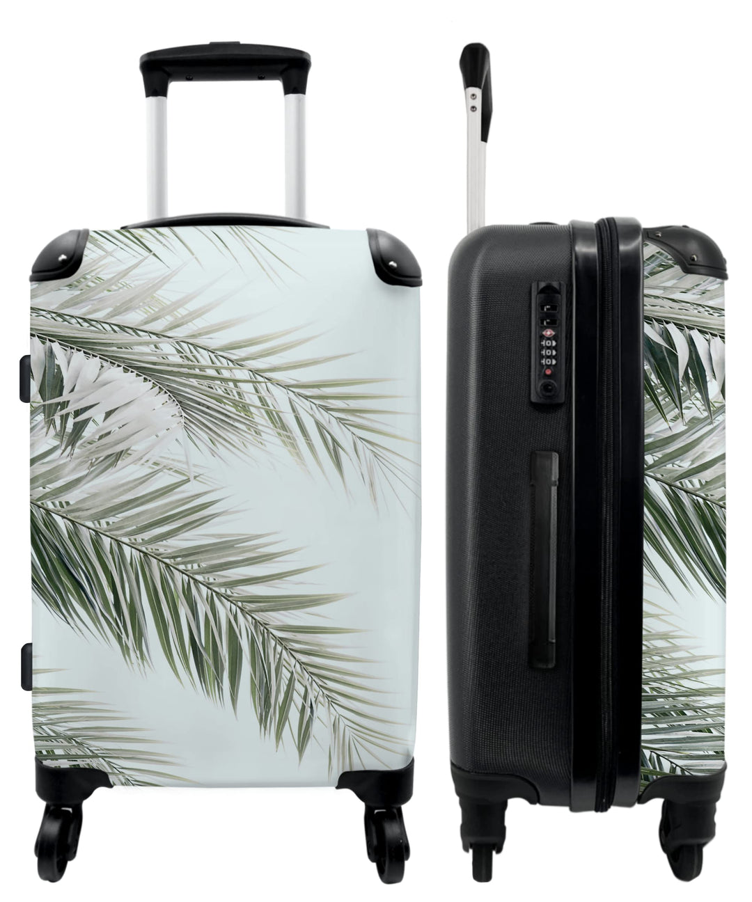 Koffer gross Trolley Rollkoffer Reisekoffer mit 4 Rollen Fotokoffer - Pflanze - Grün - Natur - Blau