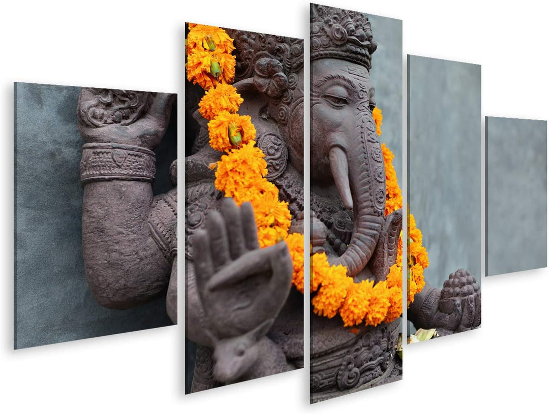 Bild auf Leinwand Ganesha Mit Balinesischen Barong Masken Sitzen Kultur Wandbild Poster Kunstdruck B