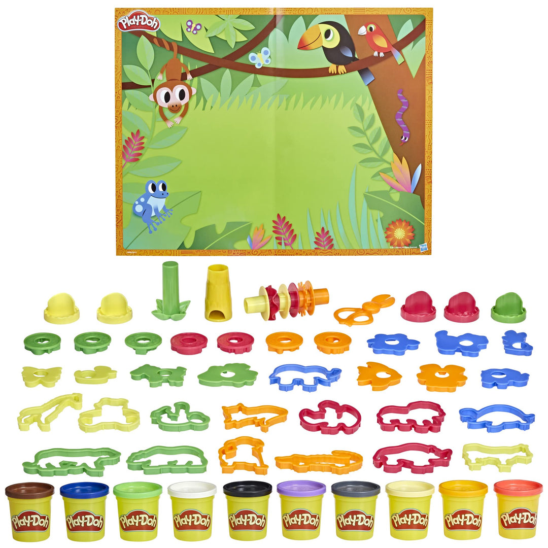 Play-Doh Tierabenteuer-Set mit 45 Knetwerkzeugen, 10 Dosen und Knetunterlage