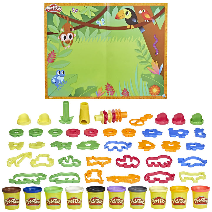 Play-Doh Tierabenteuer-Set mit 45 Knetwerkzeugen, 10 Dosen und Knetunterlage
