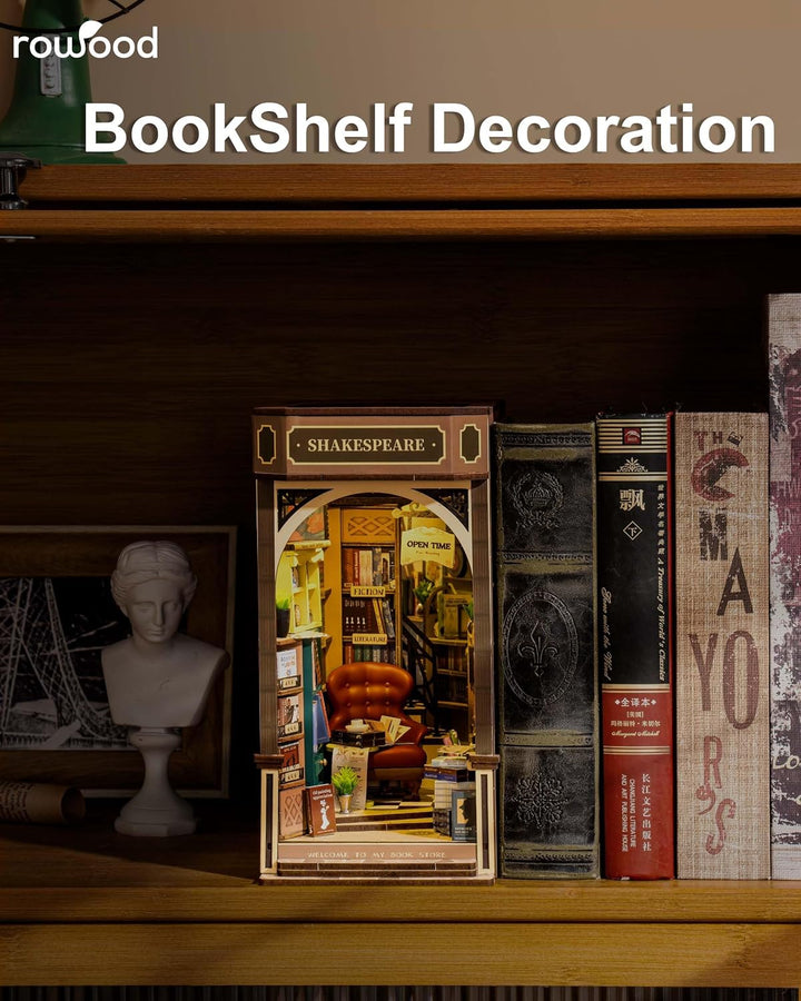 Rolife Book Nook Kit Buchstützen DIY Miniatur Haus 3D Puzzles Holz Book Nook Diorama Modelbau für Er
