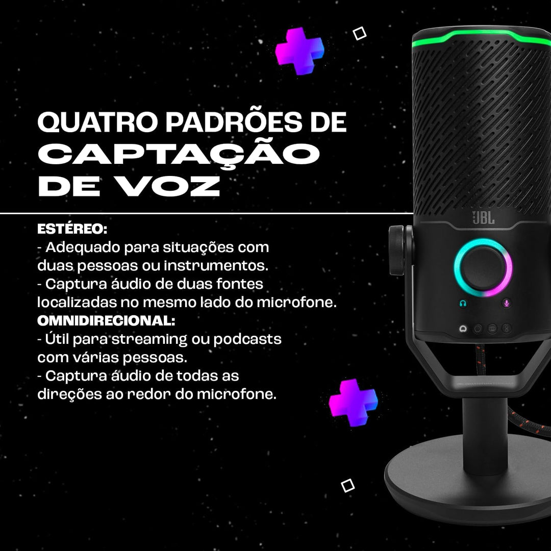 JBL Quantum Stream Studio – USB-Mikrofon mit dreifachem Kondensator und vier Aufnahmemustern für Str