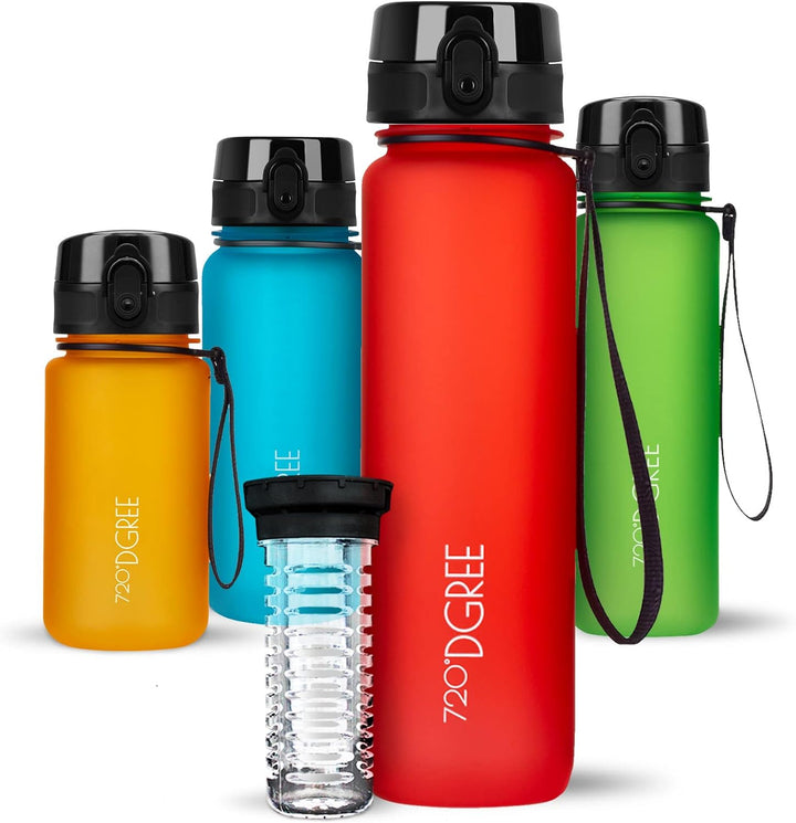 720°DGREE Trinkflasche 1l “uberBottle“ softTouch +Früchtebehälter - BPA-Frei - Schlanke Wasserflasch