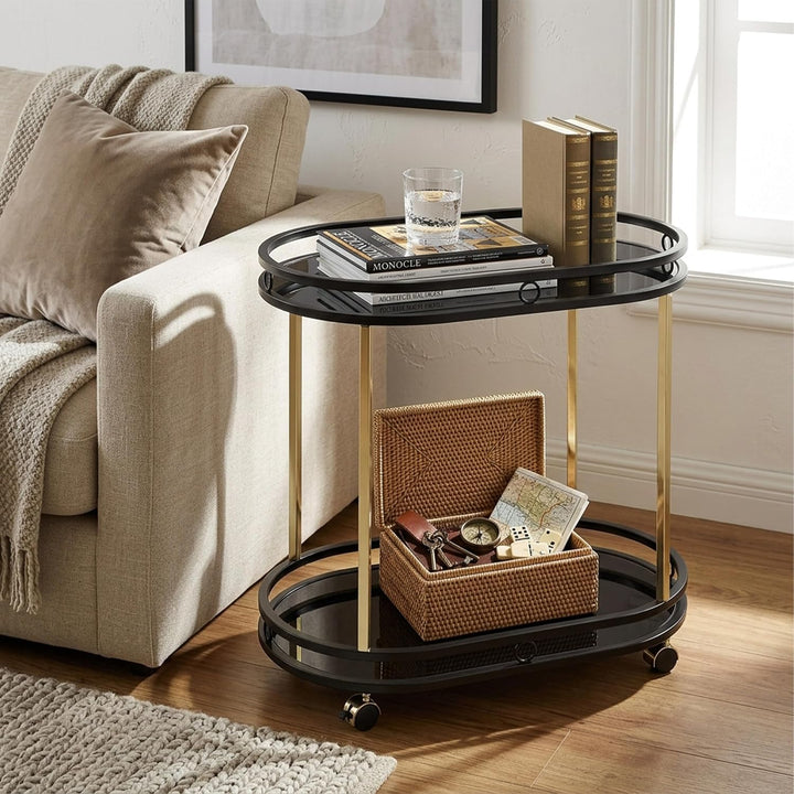 Relaxdays Servierwagen, 2 Etagen, Glas &amp; Metall, schwarz/Gold | H x B x T: 77,5 x 72 x 42 cm, Küchen