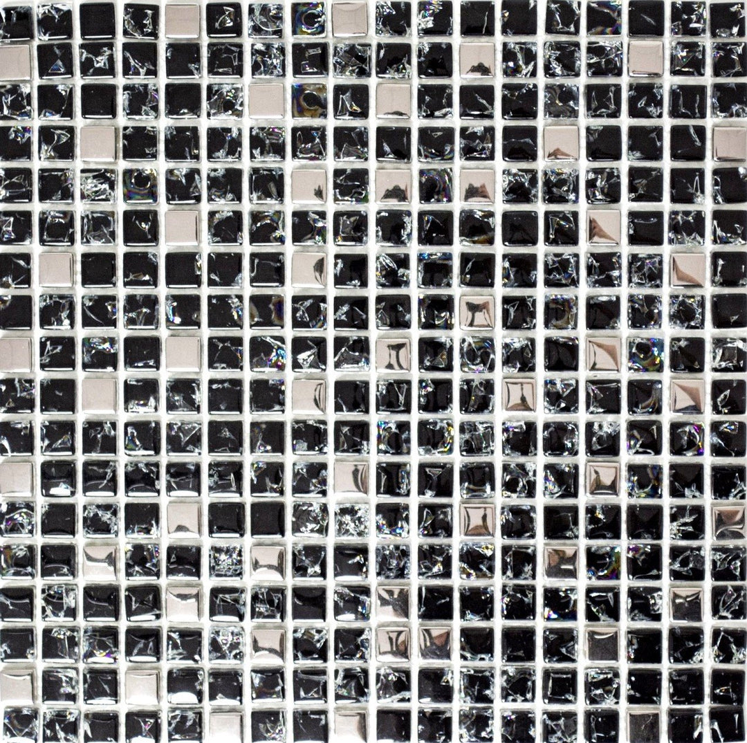 Mosaik Quadrat Crystal mix schwarz/silber Glasmosaik Transluzent Transparent 3D, Mosaikstein Format: