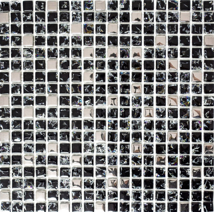Mosaik Quadrat Crystal mix schwarz/silber Glasmosaik Transluzent Transparent 3D, Mosaikstein Format: