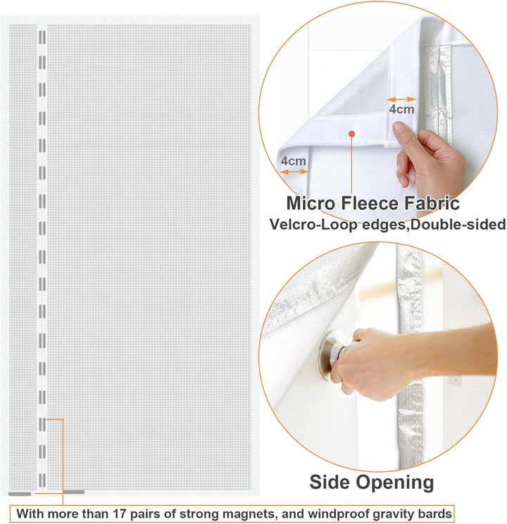 Risareyi Seitliche Öffnung Magnet Fliegengitter Balkontür 90x270cm, Weiss