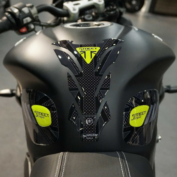 labelbike - 3D-Aufkleber-Kit für motorradtanks, kompatibel mit Triumph Street Triple 2013-2020 Gelb,