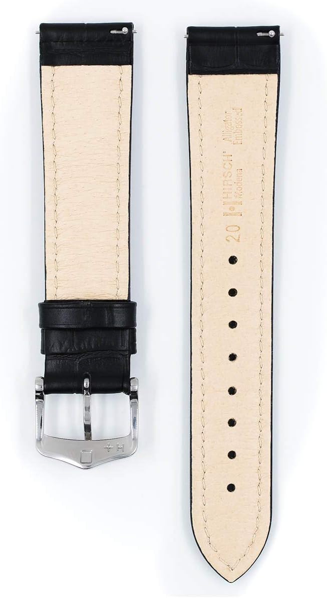 HIRSCH Unisex Uhrenarmband Alligator Style Modell Modena 20 mm Schwarz