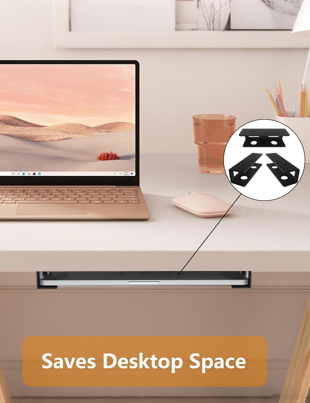 Laptop Halterung Unter Schreibtisch für Geräte < 3 cm Dicke, Untertisch Metall mit Kratzfesten Schut