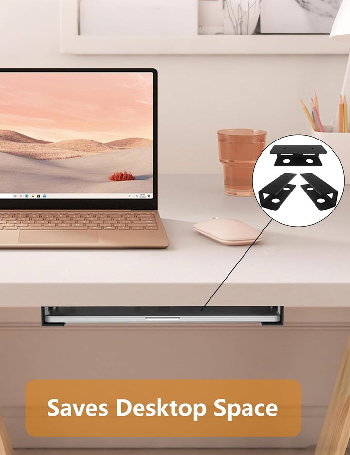 Laptop Halterung Unter Schreibtisch für Geräte < 3 cm Dicke, Untertisch Metall mit Kratzfesten Schut
