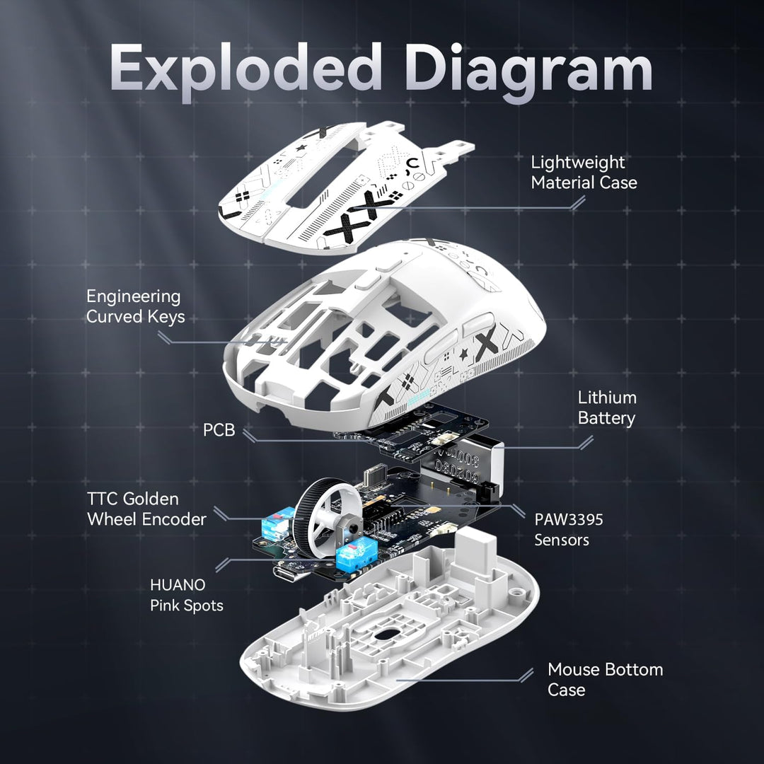 ATTACK SHARK X6 49g Superlight Maus mit magnetischer Ladestation, PixArt PAW3395 Gaming-Sensor, BT/2