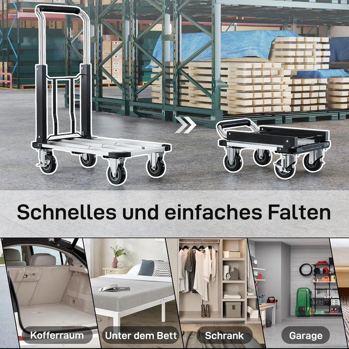 HOMCOM Plattformwagen Transportwagen Klappbar 150 kg Handwagen mit Feststellbremse, ausziehbarer Pla